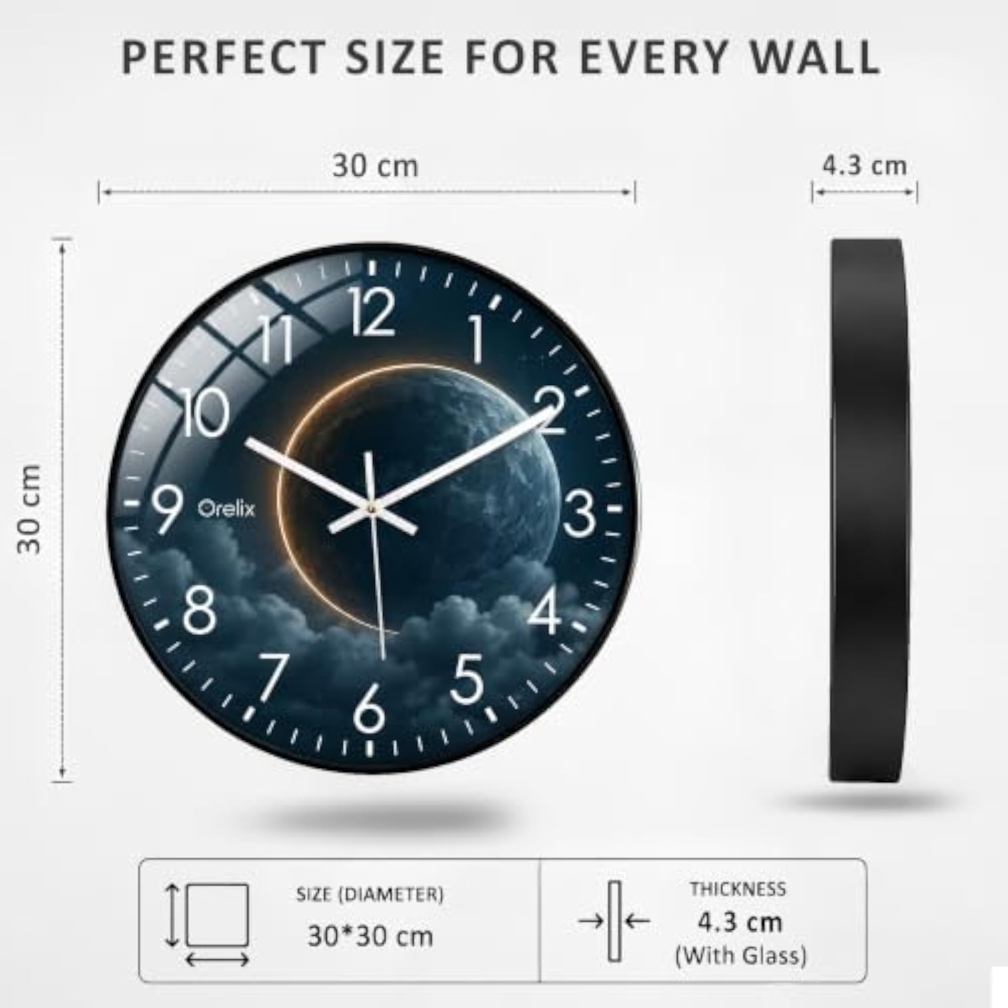 12 Inch Quartz Silent Wall Clock for Bedroom and Living Room